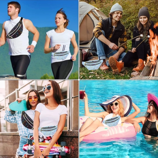 Unisex ledvinka s holografickým geometrickým vzorem, 3 kapsy, nastavitelný popruh