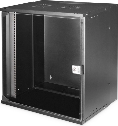 Digitus nástěnná racková skříň 19" 12U SOHO PRO 595 × 540 × 400 mm, černá, skleněné dveře