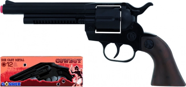 Kovbojský kovový revolver na kapslíky, černý, 12 ran
