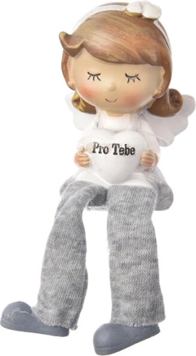 Anděl „Pro Tebe“ sedící šedý z polystone