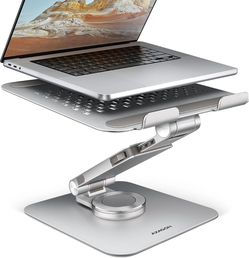 Hliníkový stojan na notebook AXAGON STND-LR 10–17,3″, otočný 360°, šedý