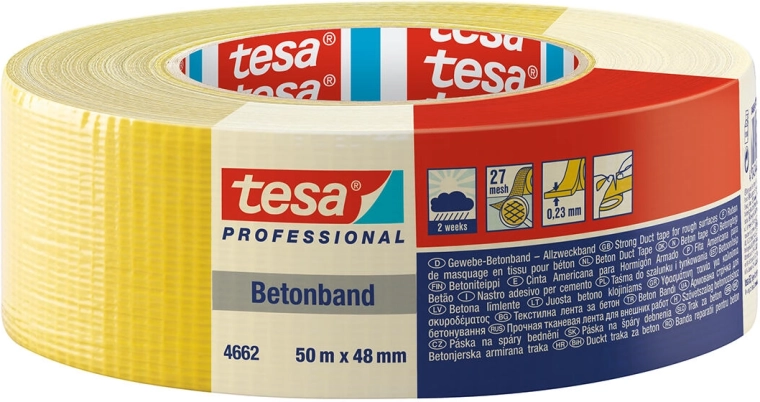 Textilní páska TESA Betonband 48 mm × 50 m žlutá, extra lepivá, UV odolná 2 týdny