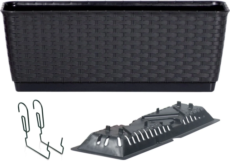 Balkonový samozavlažovací truhlík s háky Ratolla 40 cm, antracit