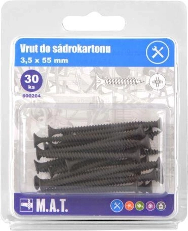 Vrut do sádrokartonu 3,5 × 55 mm s jemným závitem, fosfátovaný (30 ks)