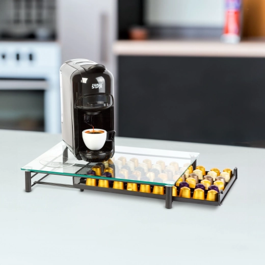 Kovový stojan na kávové kapsle Nespresso na 60 kapslí, černý