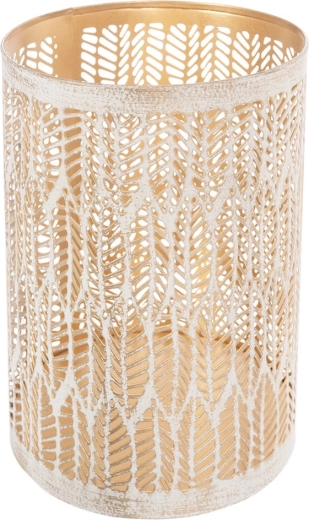 Svícen Leaf béžovo-zlatý kovový 18 cm