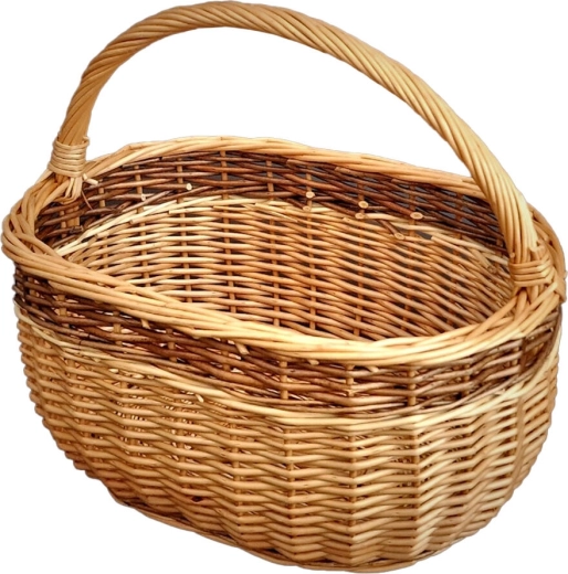 Oválný nákupní proutěný košík 36 × 25 × 30 cm, lakovaný, s podélným uchem