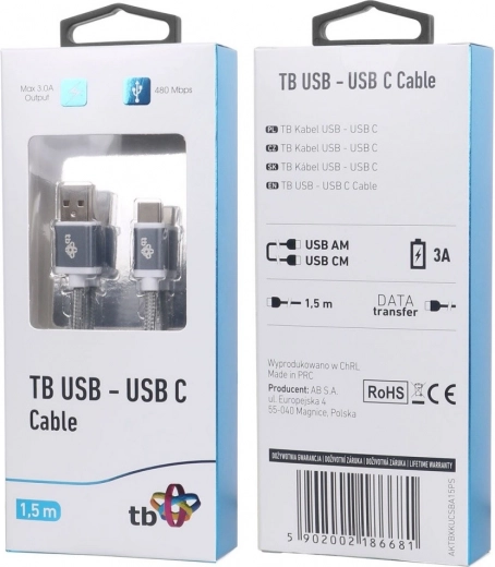 USB-C Kabel 1.5m Šedý Premium