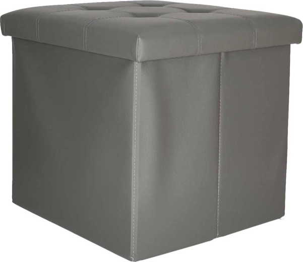 Skládací taburet s úložným prostorem z ekokůže 38 × 38 × 36 cm, šedý