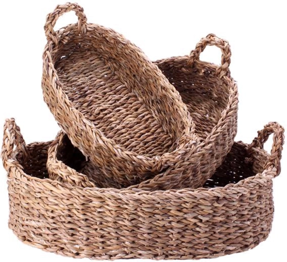 Košíky s uchy z mořské trávy TORO, sada 3 ks
