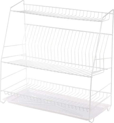Třípatrový odkapávač na nádobí 50 cm bílý s odkapávací táckou