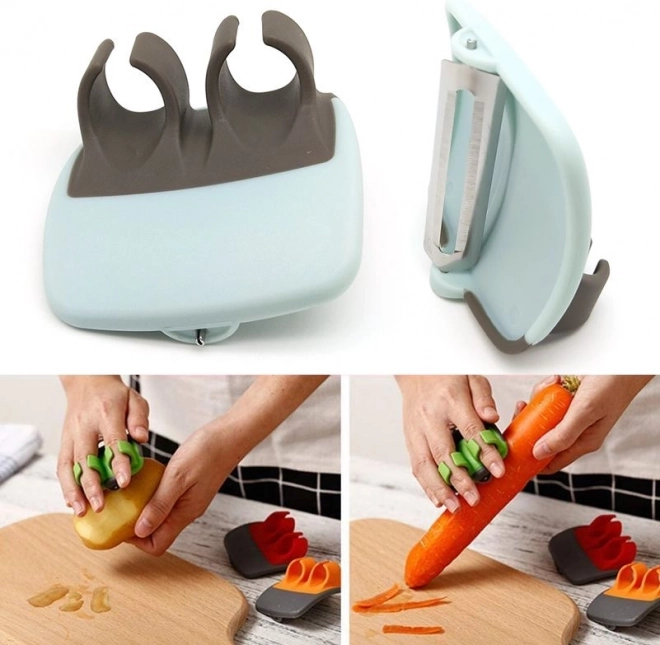 Škrabka na zeleninu a ovoce s úchyty na prsty - černá a modrá