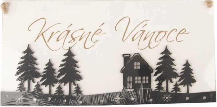 Dřevěná vánoční cedule Krásné Vánoce s motivem stromů 40 × 20 cm