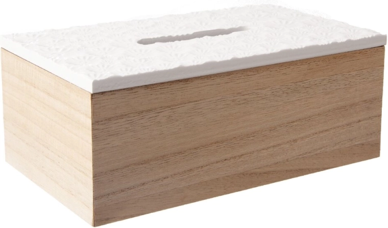 Béžový dřevěný box na papírové kapesníky 24 × 14 × 10 cm