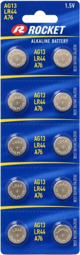 Alkalické knoflíkové baterie Rocket AG13 LR44 1,5 V - 10 ks