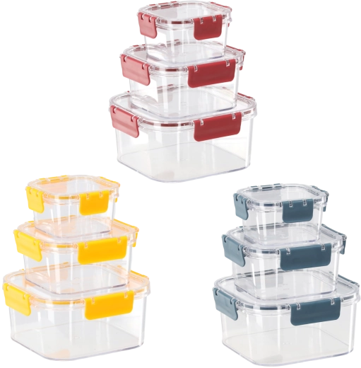 Sada čtvercových dóz na potraviny s těsnícím víčkem 0,4 l + 0,9 l + 1,8 l