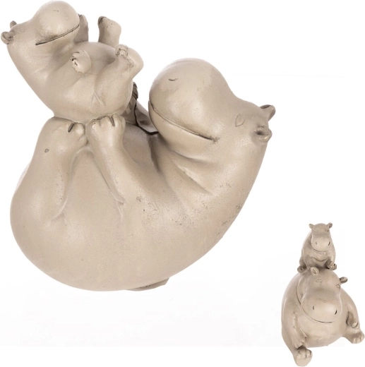 Dekorativní figurka hroch máma a mládě šedá polyresin (2 varianty)