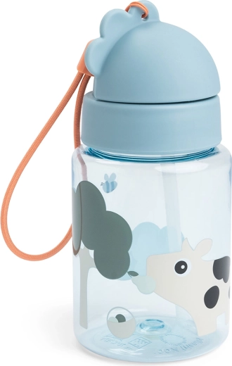Done by Deer láhev s brčkem Tiny farm modrá 280 ml