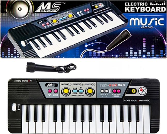 Dětský klávesový keyboard s mikrofonem, 37 kláves, černý - 1 kus