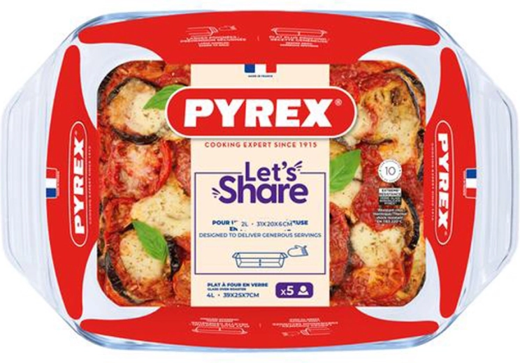 Skleněný pekáč s uchy Pyrex 39 × 25 cm, 4 l, borosilikát