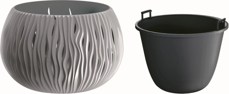 Květináč Sandy Bowl s vložkou 37 cm – šedý kámen