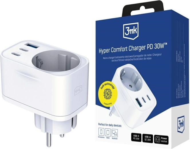3mk Hyper Comfort Charger 30W bílý síťový adaptér