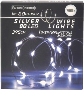 Led světelný řetěz na drátku s časovačem 80 led, bílá (in/out)