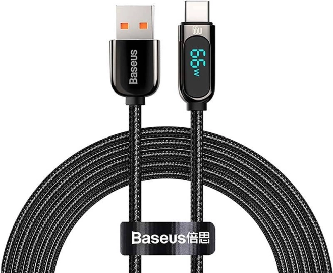 Kabel Baseus USB-C s displejem 66W, 2 m černý