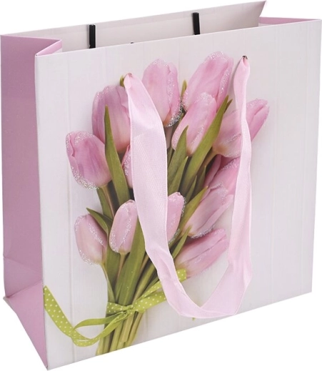 Dárková papírová taška s motivem tulipánu 15 × 6 × 15 cm