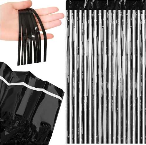 Dekorační třásňová závěsná clona RUHHY černá 100 × 200 cm