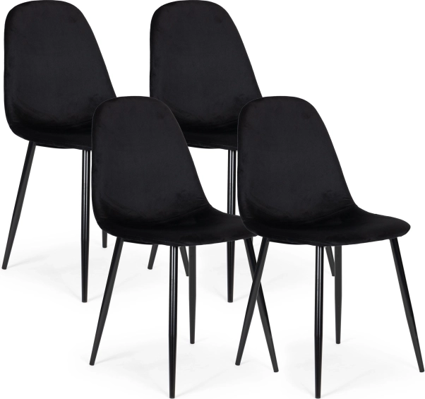 Sada 4 sametových jídelních židlí ModernHome, černé