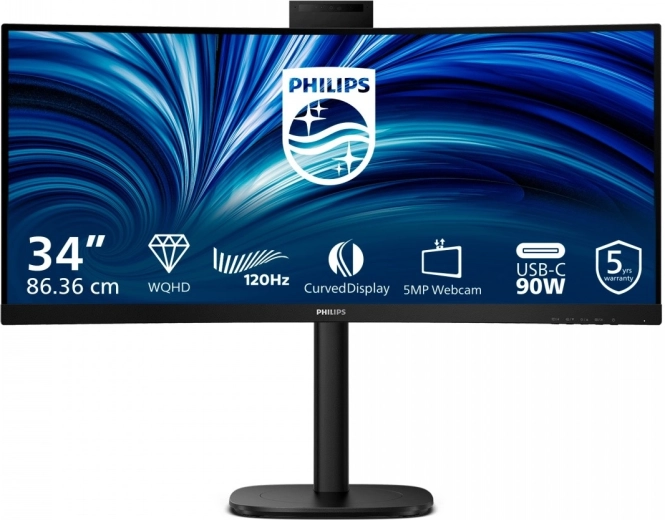 Zakřivený 34" monitor PHILIPS 34B2U3600CH s USB‑C, KVM a webkamerou