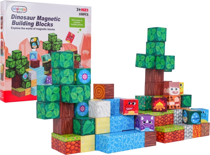 Sada magnetických 3D kostek s dinosaury - 100 dílků