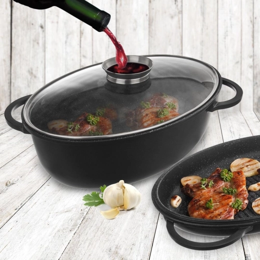 Skleněné víko s dávkovačem pro šťavnaté pečení