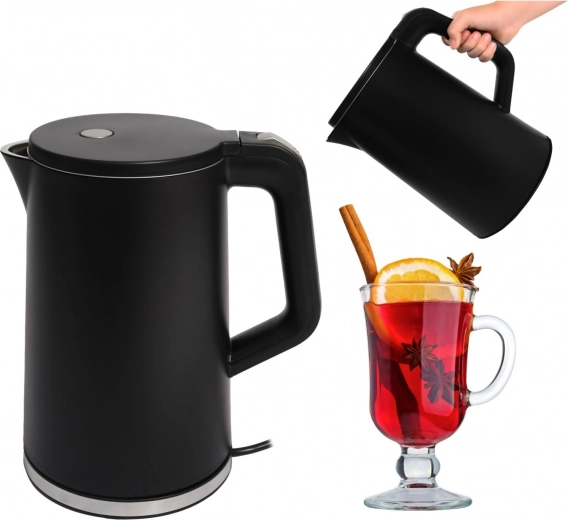 Cestovní bezdrátová rychlovarná konvice 1.7 l, 1500 W, otočná základna, černá
