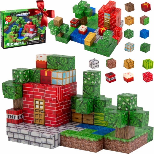 Magnetické stavební kostky s pixelovým motivem Ricokids - 108 ks
