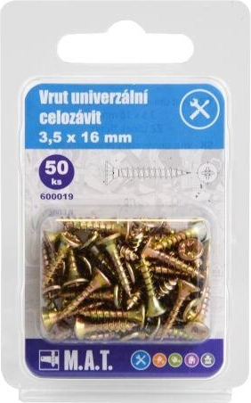 Univerzální vruty celozávit 3,5 × 16 mm, pozinkované, 50 ks