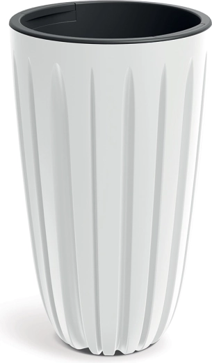Bílý plastový květináč WARIO 29 cm s vložkou