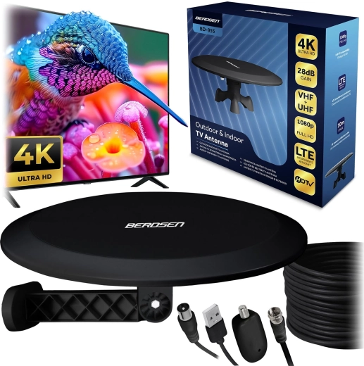 Vnitřní a venkovní TV anténa Ultra HD 4K BERDSEN BD-955 černá
