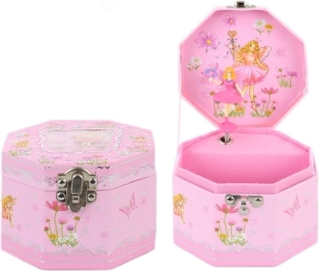 Růžová hudební šperkovnice s baletkou a zrcátkem