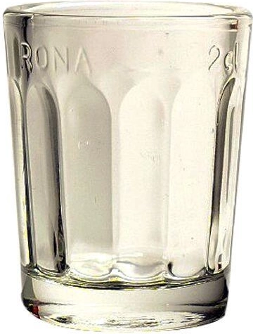 Sklenička na panáky 20 ml s cejchem, čirá skleněná odlivka