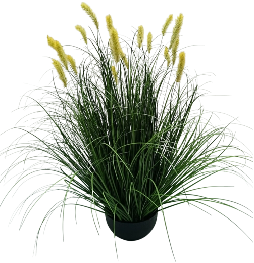 Umělá okrasná tráva Pennisetum ve květináči žlutá 70 cm