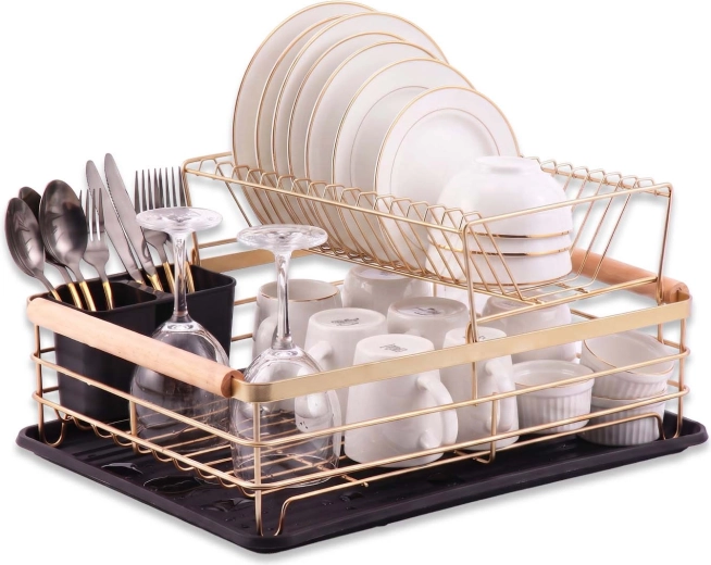 Dvoupatrový odkapávač na nádobí Massido zlatý