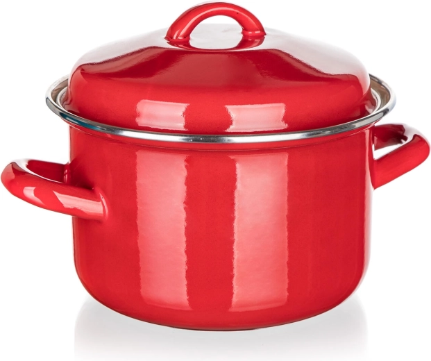 Smaltovaný hrnec s poklicí 2 l, 16 cm, Milton, červený