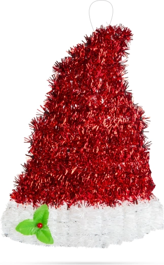 Mikulášská čepice jako vánoční ozdoba červenobílá třpytivá 34 × 26 cm