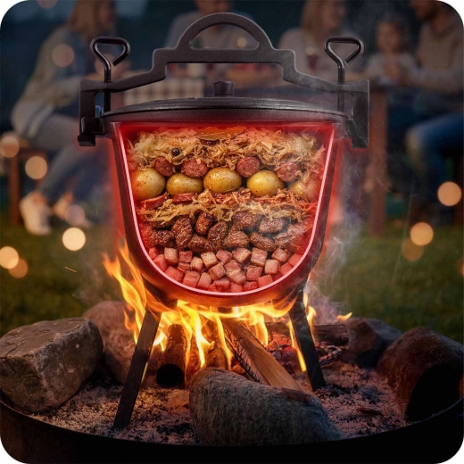 Stabilní vaření nad ohněm s trojnožkou