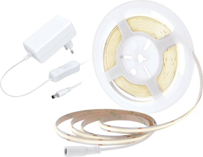 Solight LED COB pásek s adaptérem a vypínačem, 5 m, neutrální bílá
