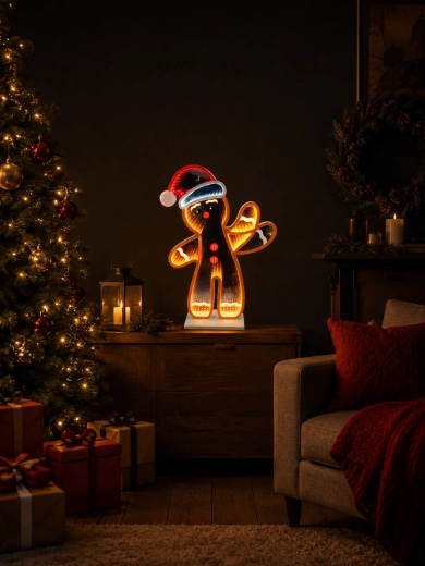 Vánoční 3D dekorace perníkový panáček se zrcadlovým efektem infinity LED 50,9 cm - 1 kus