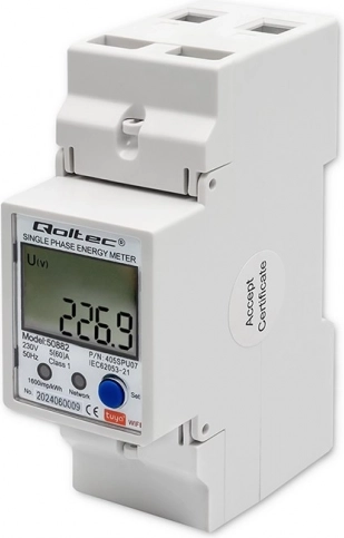Jednofázový elektronický elektroměr na DIN lištu s LCD a Wi‑Fi