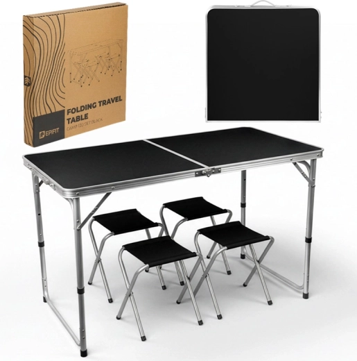 Skládací turistický stůl Camp 120 set černý (stůl + 4 židle)